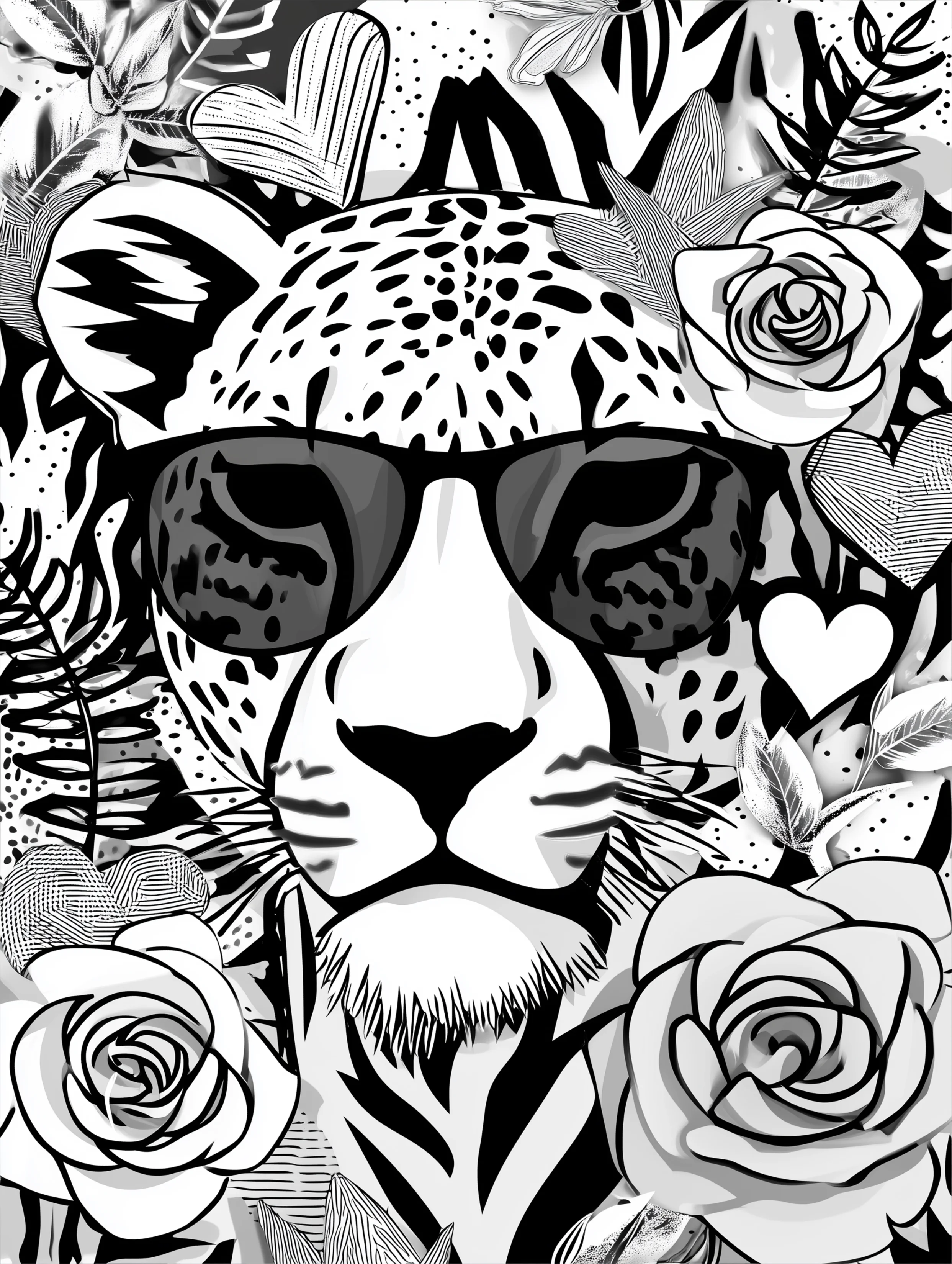 Free cheetah printable coloring page featuring a cheetah wearing sunglasses